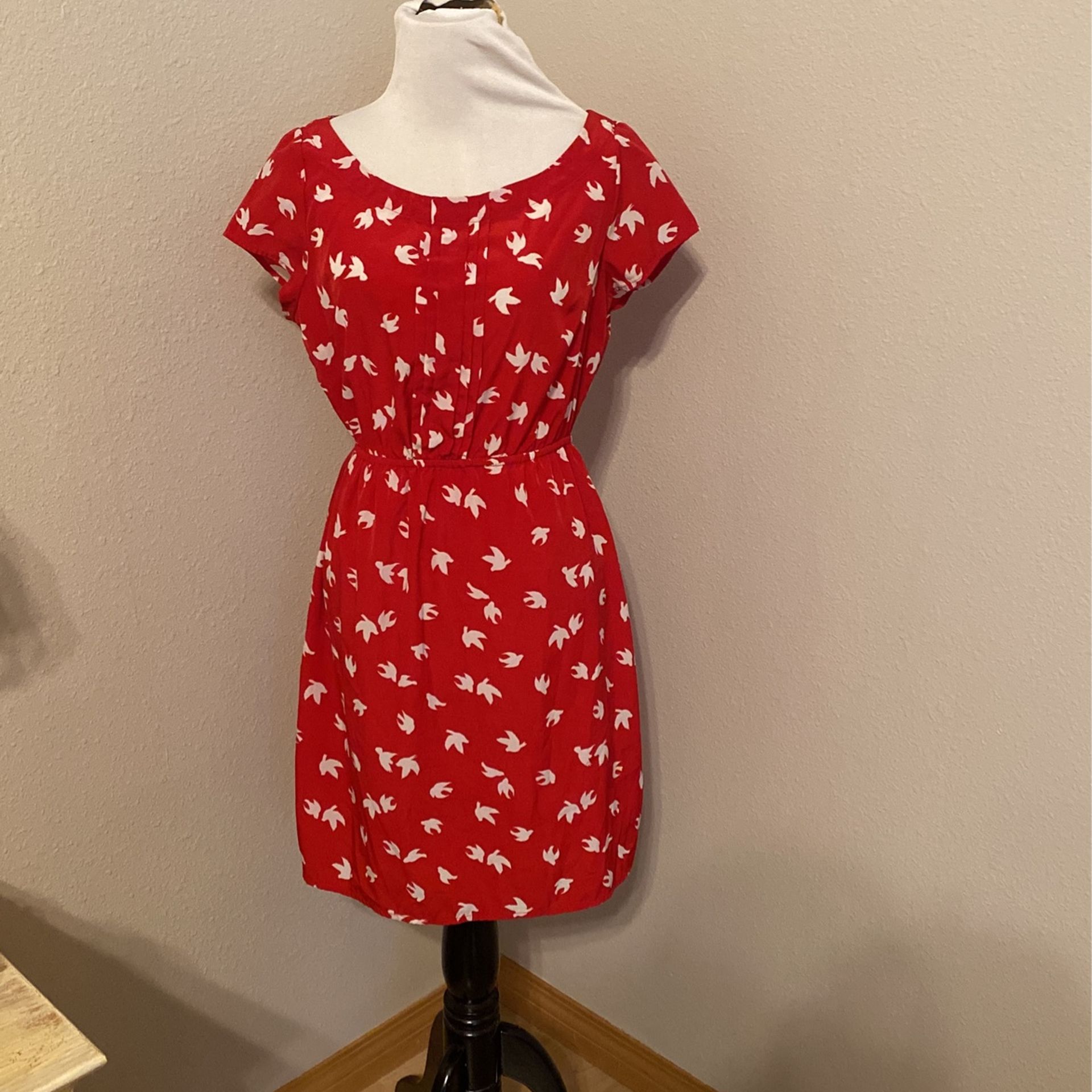 red dress with white doves