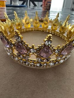 Gold Crown with Pink and Clear Rhinestones