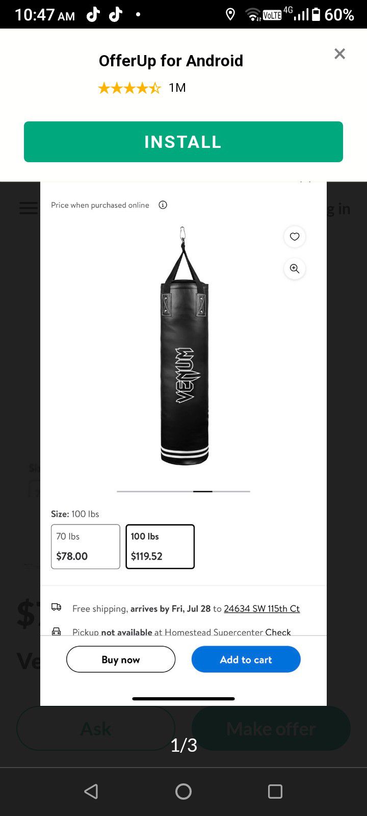 Venum Punching Bag Brand New Never Used. Unique Hard To Find 