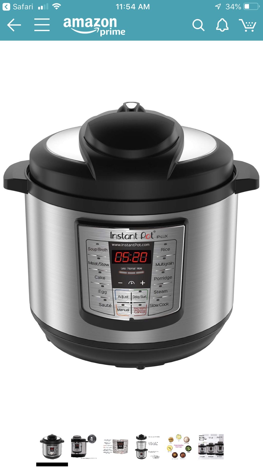Instant Pot LUX80 8 Qt 6-in-1 Multi- Use Programmable Pressure Cooker, Slow Cooker, Rice Cooker, Sauté, Steamer, and Warmer
