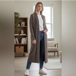 Barefoot Dreams Cozychic Lite Catalina Long Open Cardigan in Ash Brown Med.