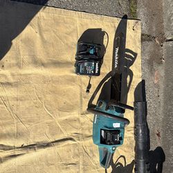 makita cordless chain saw with battery and charger