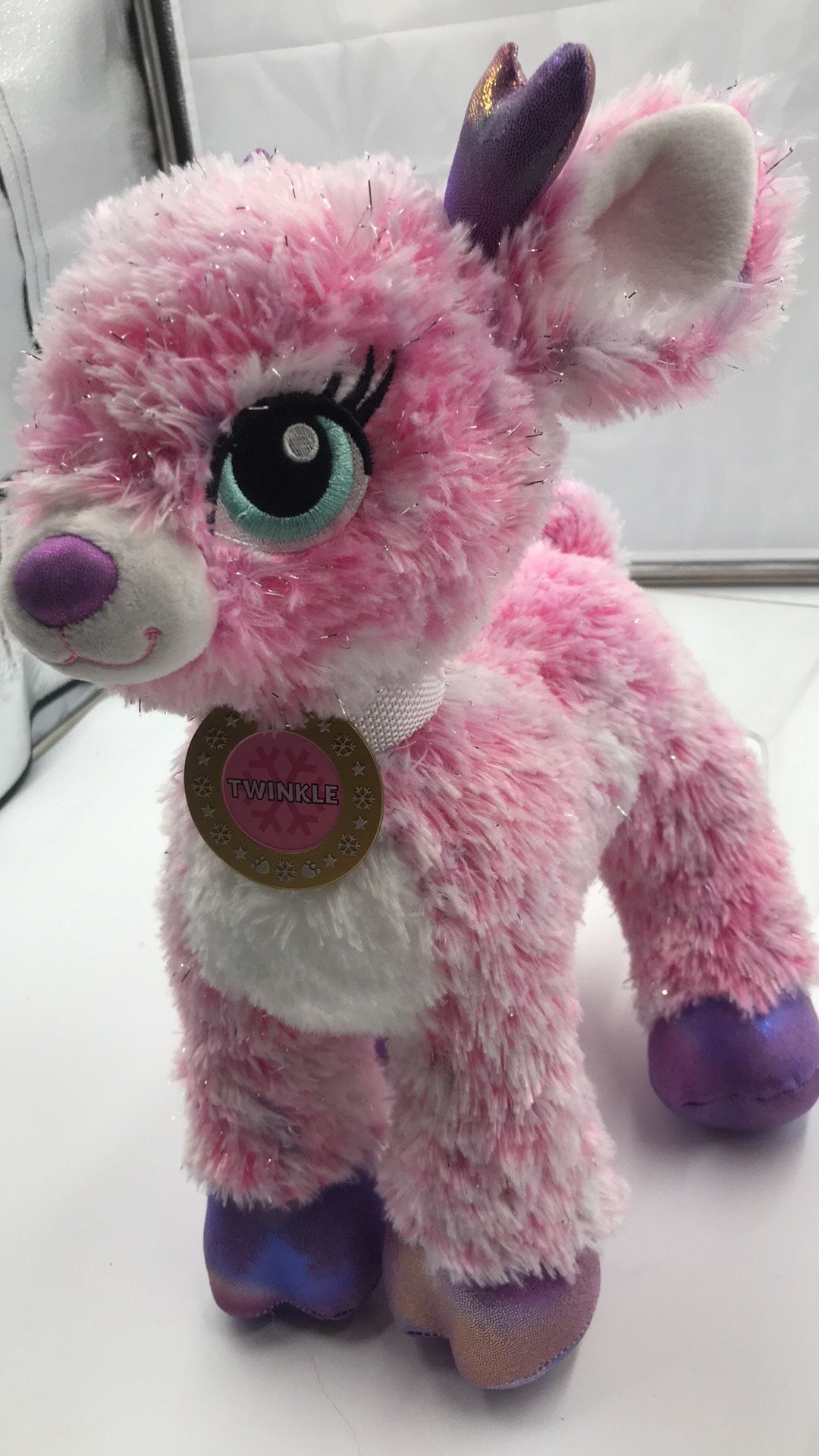 Build a bear Christmas twinkle Super sonic plush pink reindeer!