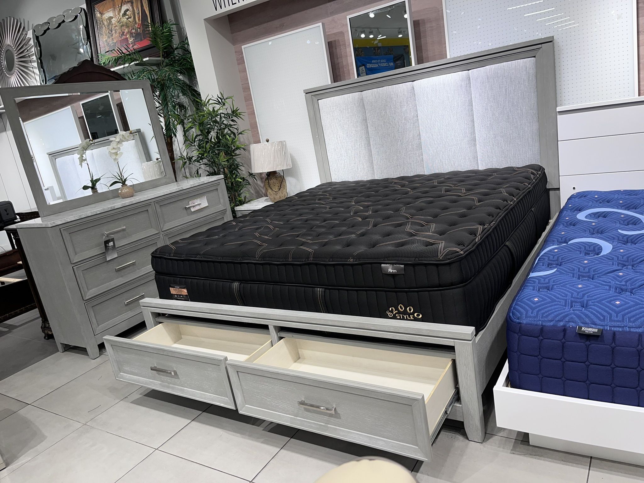 4pc King Bedroom Set 🩶 Grey Color 🩶 Rustic Style 