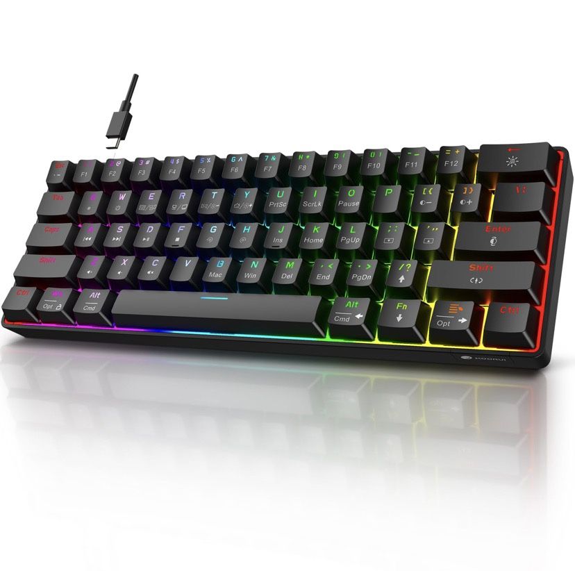 KOORUI 60% Gaming Keyboards, 61 Keys Wired Ultra-Compact Mechanical Keyboard 26 RGB Backlit with Red Switch Mini Keyboards for Windows MacOS Linux