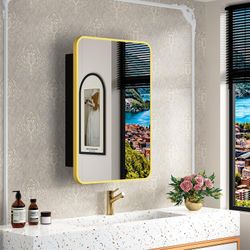 16x24 Inch Mirror Medicine Cabinet Gold Metal Frame #3019E UP3