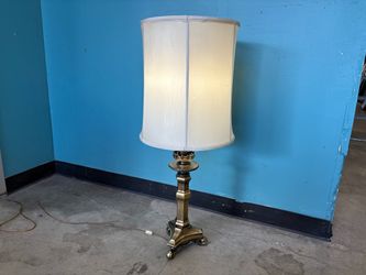 Vintage Brass 3′ Torchiere Lamp with Resting Oversized Shade