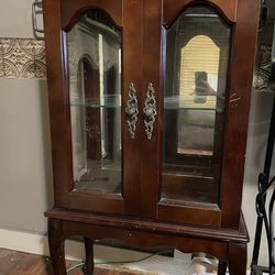 Petite Cherry curio cabinet with mirrored back and glass shelf 