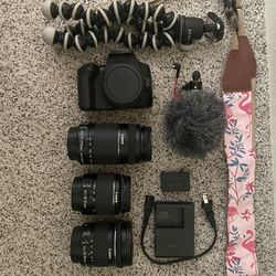 Canon 250D Camera/ Lenses/Rode VideoMicro Mic/Joby 