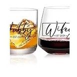 Hubby And Wifey EST 2024 Wine And Whiskey Glass Set