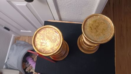 Gold Leaf Pillar Candle Holders Set of 2