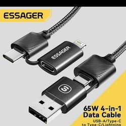 Essager  4 in 1 USB C Lightning Cable 65W PD Fast Charging Wire for iPhone 14 13 Pro Max iPad HUAWEI Xiaomi Tablets Type C Cable