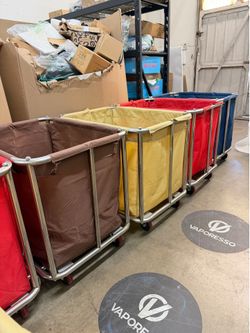 Commercial Laundry Cart with Wheels, 11.40 Bushel Large Laundry Rolling Bins with Removable Waterproof Canvas Lining Basket, Heavy Duty Stainless Stee