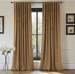 Pitalk brown-52x90 Inch Curtains Velvet Gold Brown Modern Farmhouse Thermal 90 Inch Long Curtains Velvet Gold Brown Modern Farmhouse Thermal Curtain f