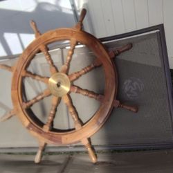 Wooden Boat Yacht Sail Steering Wheel With Brass Hub 