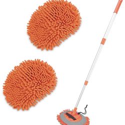 NEW! 2 in 1 Chenille Microfiber Car Wash Brush Mop Mitt with 45" Aluminum Alloy Long Handle, Car Cleaning Kit Brush Duster, Not Hurt Paint Scratch Fre