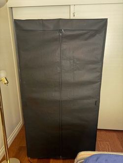 Fabric wardrobe closet with rods and shelves black