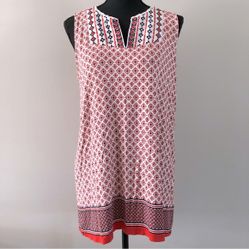 Womens Dalia Sleeveless Pattern V neck Boho Tunic top size M