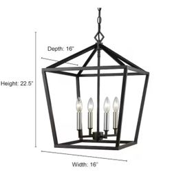 4-Light 16 in. Wide Matte Black Taper Candle Pendant  