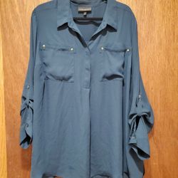 Teal Lane Bryant Blouse Pockets 22/24