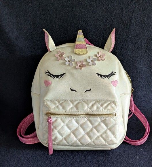 Backpack Unicorn Pink Cream Colors 10 X 10 Hand Strap Double Back Straps