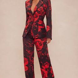 Fashion Nova Blazer Red Roses Set 