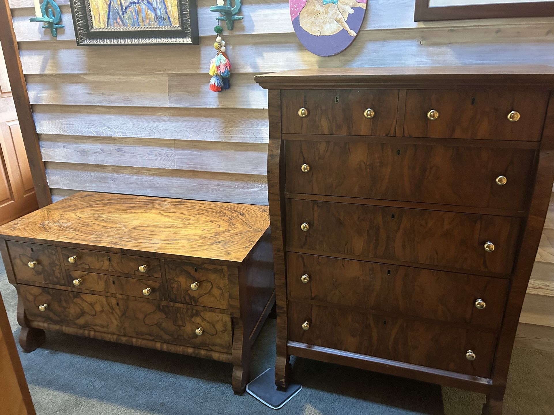 Pair Of Empire Style Flame Mahogany Dressers Pair -225$