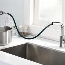 (New in Box) 
CREA Sink Faucet, Bar Faucet Kitchen Faucets with Pull Out Sprayer, Single Handle Bathroom Faucets Chrome with Deck Plate Mini Prep Fauc