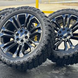 22” Black Tahoe Silverado 1500 Wheels Rims Tires Suburban GMC Sierra Yukon 33"-We Finance