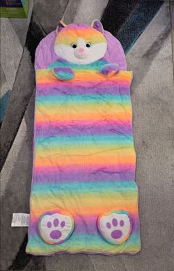 Hug Fun Purple Rainbow Plush Cat Kids Sleeping Bag