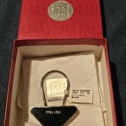 PRADA triangular pendant keychain, black x silver, made in Italy!