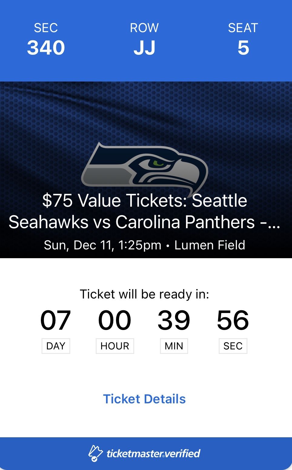 TWO Seahawks Vs Panthers @ Seattle Tickets