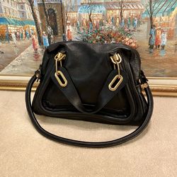 Black Leather Satchel Purse Bag Handbag