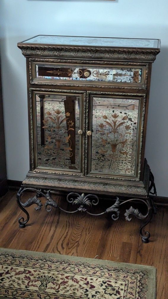 Antique Mirrored Wooden Cabinet
