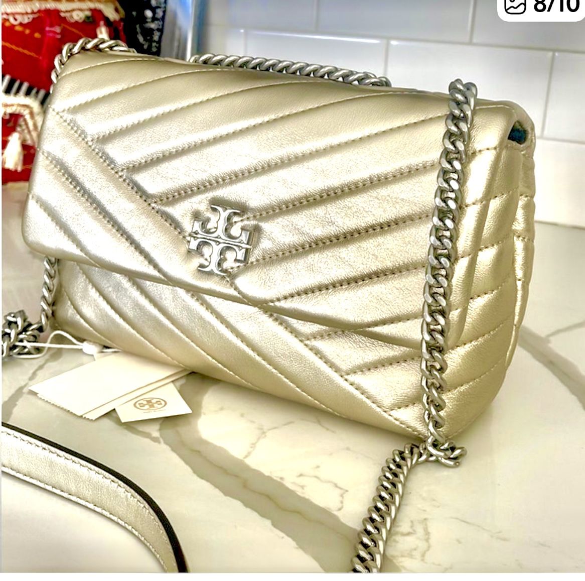 Kira chevron Metallic Gold Small Convertible Shoulder Bag