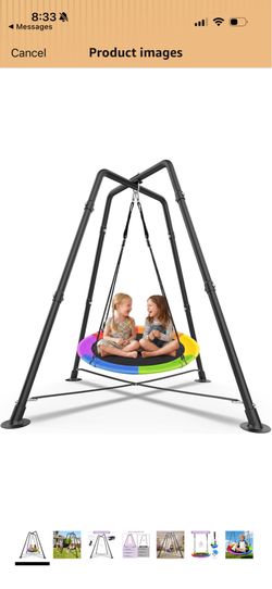 35" Saucer Swing Set with Stand, for Kids and Adults, 32mm Steel Frame, X-Shape Base with 4 Stakes, 330lbs,