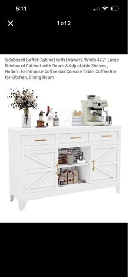 White Farmhouse Sideboard Buffet Cabinet with Drawers