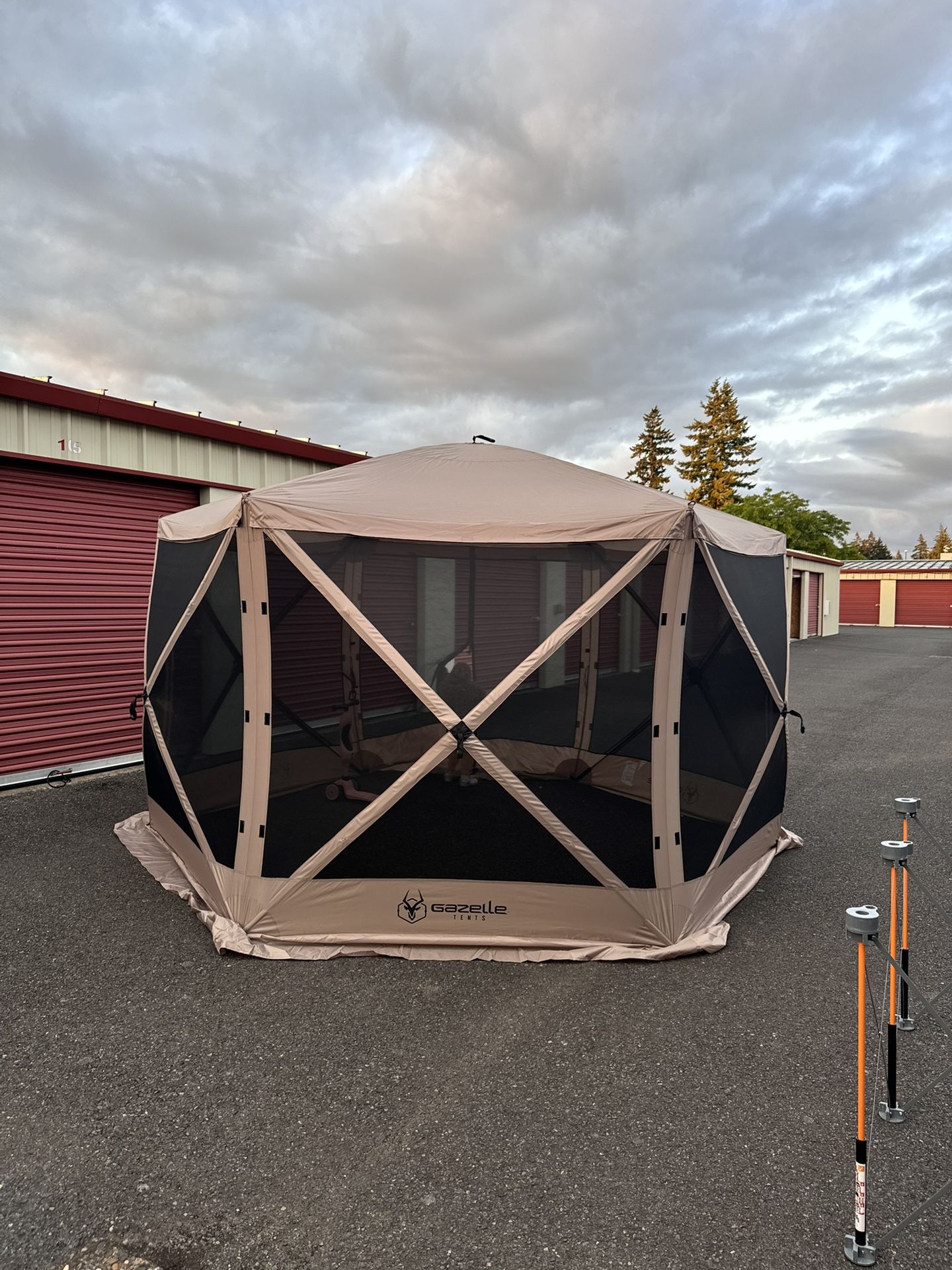 Gazelle Tents™, G6 6-Sided Portable Gazebo, Easy Pop-Up Hub Screen Tent, Durable, TriTech Mesh, Waterproof, UV Resistant, 8-Person & Table, Desert San