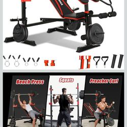 MAIDOMA 1500LBS 8 in 1 Olympic Weight Bench Set (EXCELLENT CONDITION)