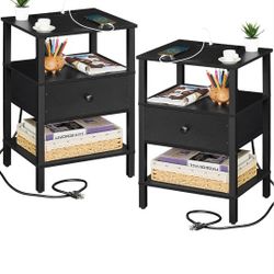 BRAND NEW..Lerliuo Wood Nightstand Set of 2 Classic Black
with Charging Station, USB Ports, 3-Tier, 