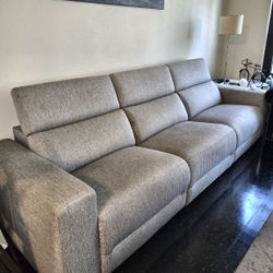 Macy’s Nevio 3-Seat Power Reclining Sofa – Light Gray