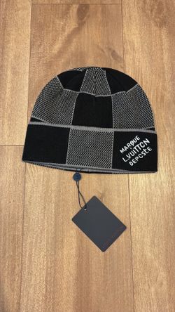 black and grey LV beani