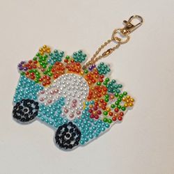 Blingy Bunny In A Wheelbarrow Keychain