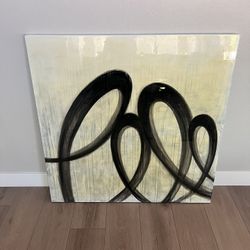 48x48 EXTRA LARGE Black/Cream Abstract Artwork Canvas Wall Art