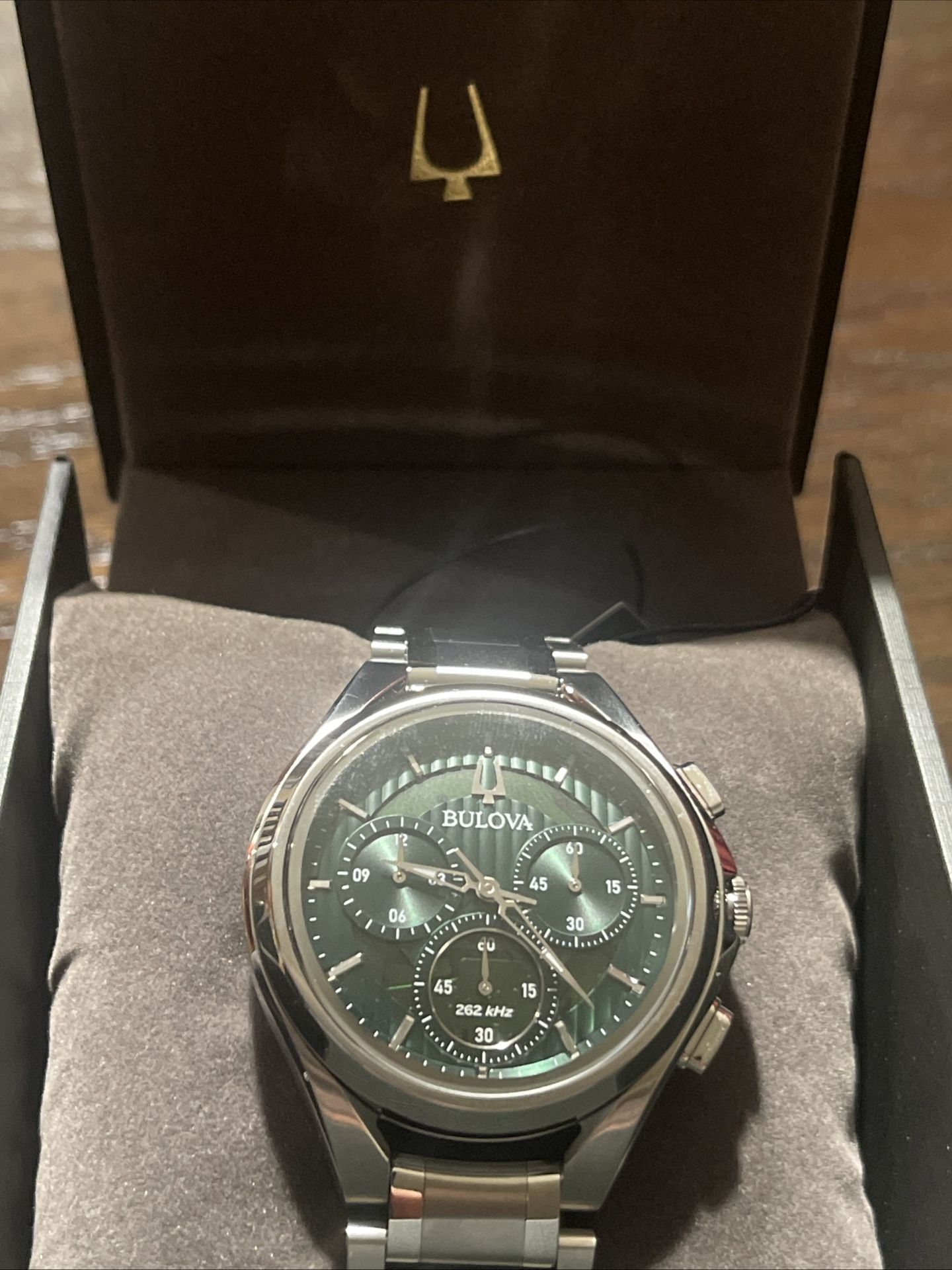 NEW✅ Bulova CURV Stainless Steel Green Chrono Dial Men's Watch 96A297