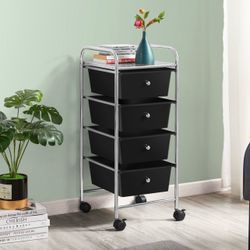 4 Drawers Rolling Storage Cart Metal Frame Plastic Drawers for Office Home Study,Black