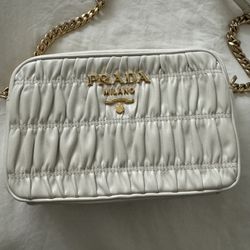 Prada Blanco Nappa Gaufre’1 Leather Shoulder Bag