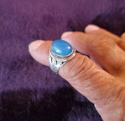 Vintage 60'S Mens  or Women's Sterling Silver Blue Chalcedony Hand made Ring 