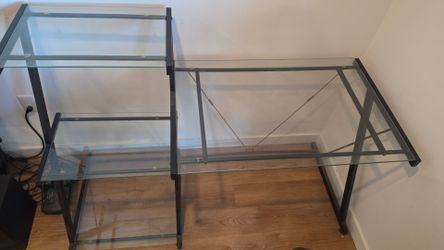 Glass and Metal Computer Desk with Shelving Unit