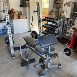 Dumbbell set, Nautilus Weight bench Set, And mirrors